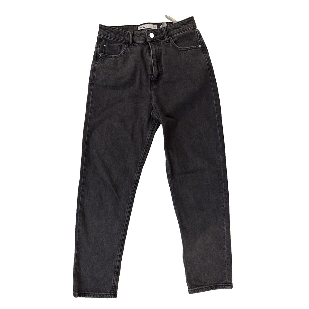 Zara Jeans Dark Academia Womens 6 Washed Black Skinny Tapered Mid Minimalist